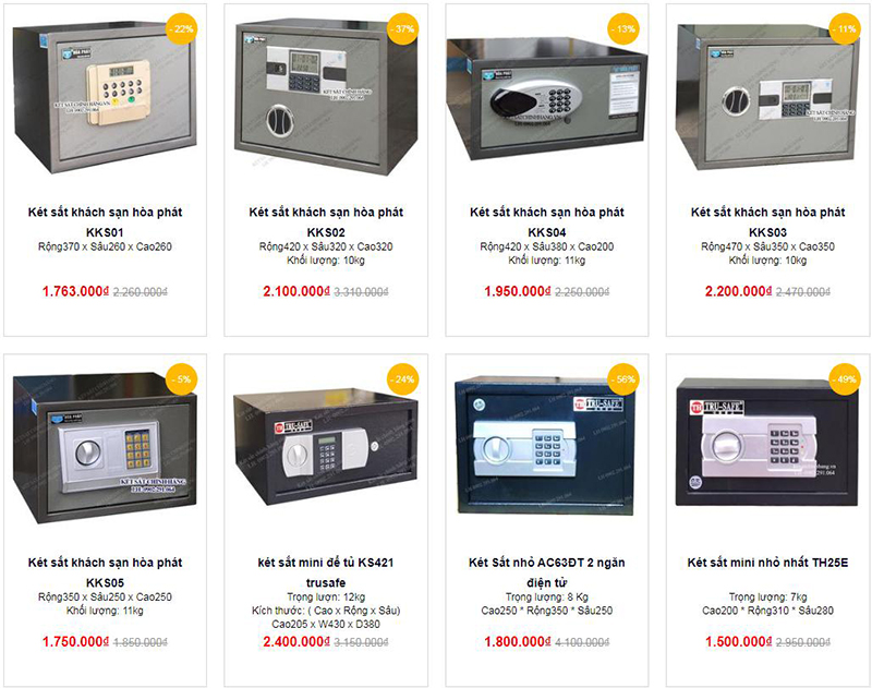 Bảng giá két sắt khách sạn được cập nhật mới nhất 