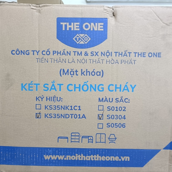 Bao bì két sắt Hòa phát mới Nội thất The One trên vỏ hộp có ghi"tiền thân là nội thất Hòa Phát"