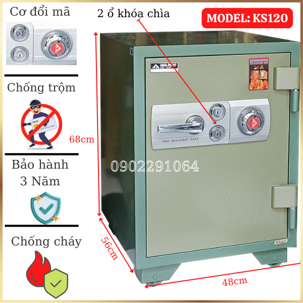 Hình ảnh Két sắt chống cháy Hòa Phát KS120 (2 Ổ khóa chìa)0