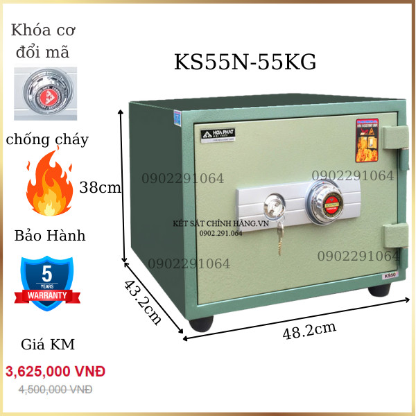 Két sắt Hòa Phát KS55N khóa cơ chống cháy màu xanh