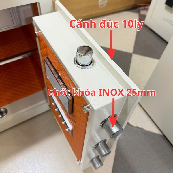 Két sắt Xuân Hòa KIVA KV-55AH vân tay thép đúc 10ly, 5 chốt INOX 25mm