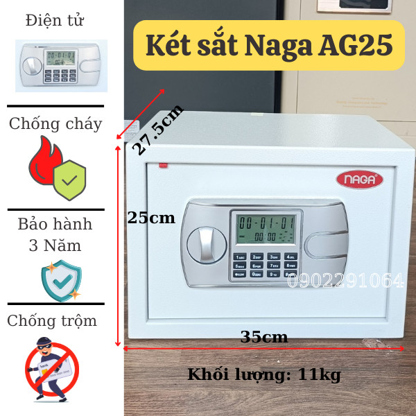 Két sắt mini khách sạn cao cấp NAGA AG25 màu trắng