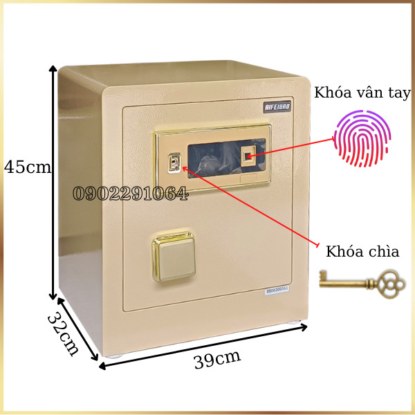 Két sắt mini cỡ nhỏ vân tay AifeiBao HK-MD-45BL màu vàng chanh