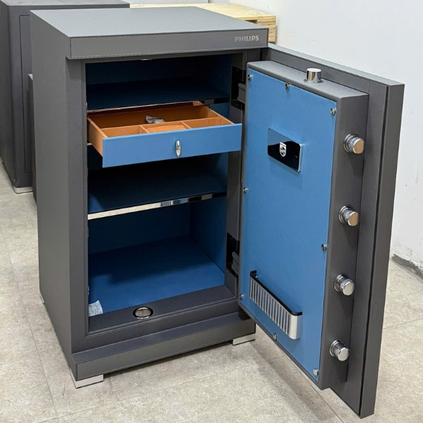 Nội thất két sắt thông minh Philips SBX602-8CU bọc da màu xanh cao cấp