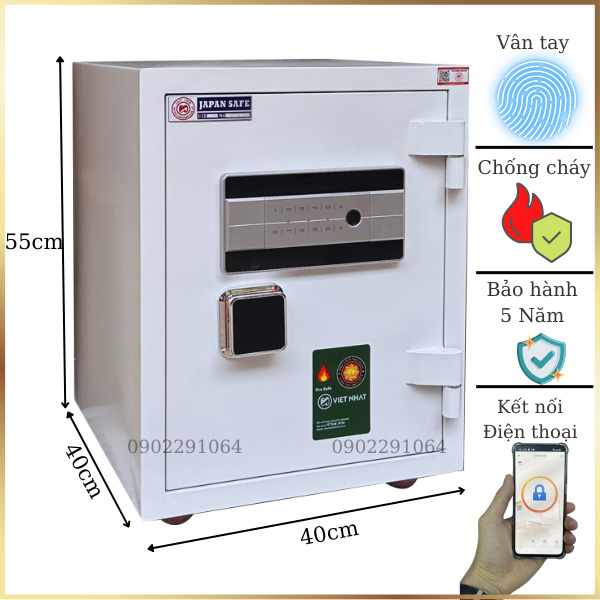 Két sắt mini vân tay Việt Nhật VN38FE màu trắng chống cháy có báo trộm