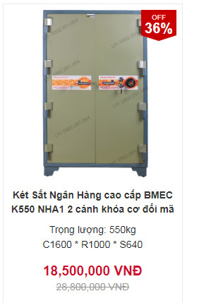  Két Sắt Ngân Hàng cao cấp BMEC K550 NHA1 2 cánh khóa cơ đổi mã